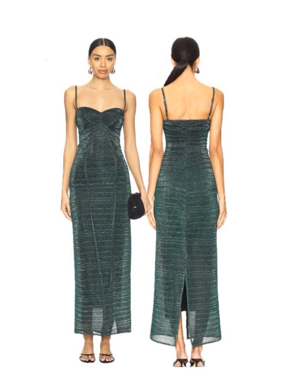Georgia Hardinge, Element Metallic Green Sheer Ruched Maxi Dress, Size 6 EUC